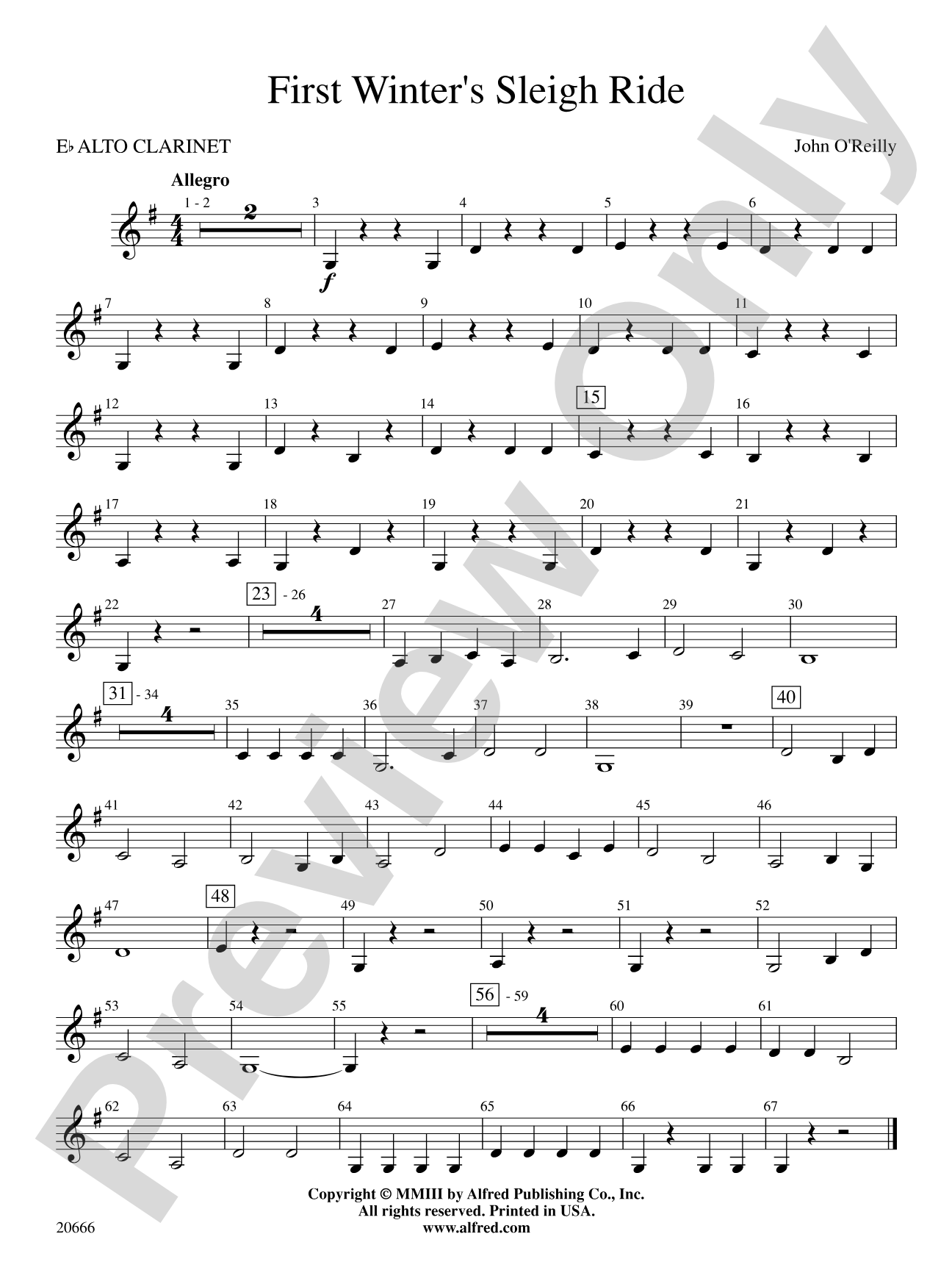 First Winter's Sleigh Ride: E-flat Alto Clarinet