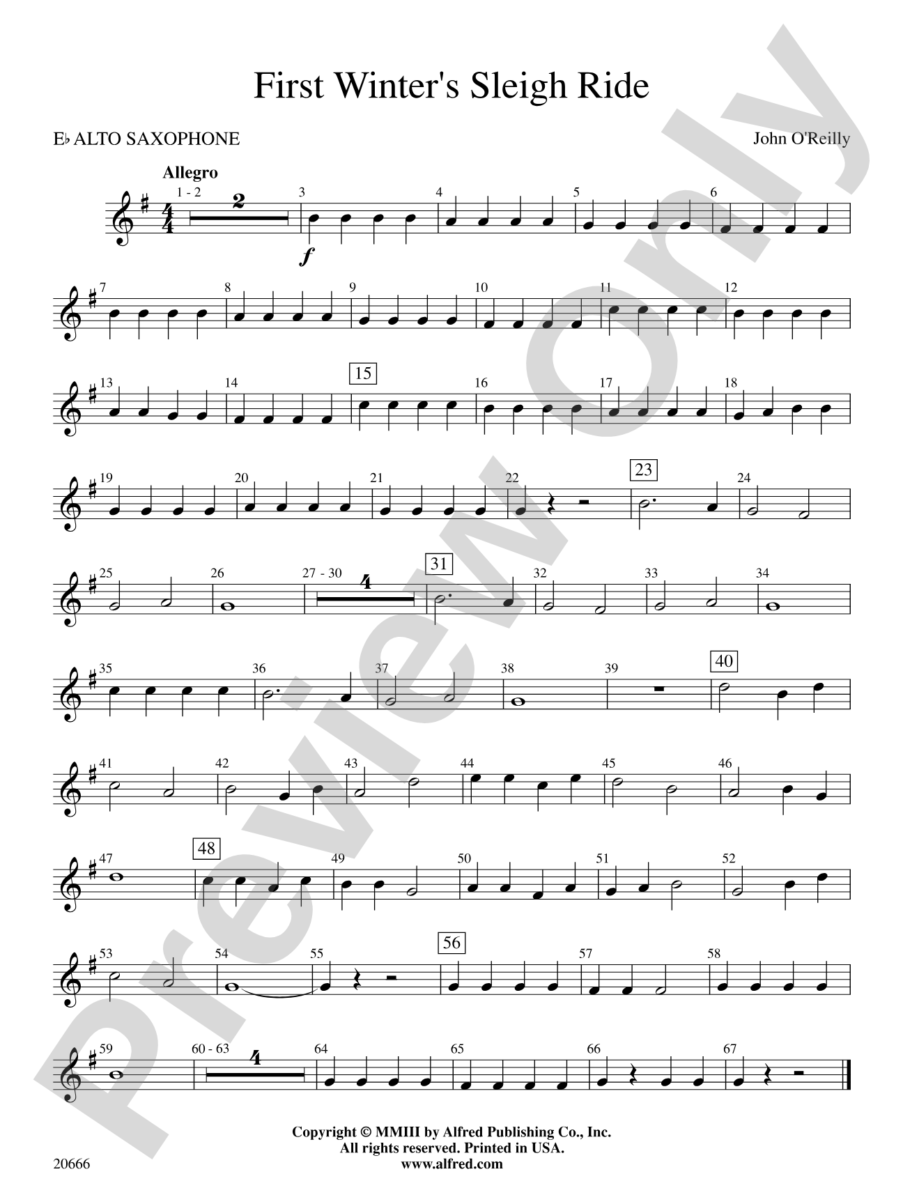 First Winter's Sleigh Ride: E-flat Alto Saxophone