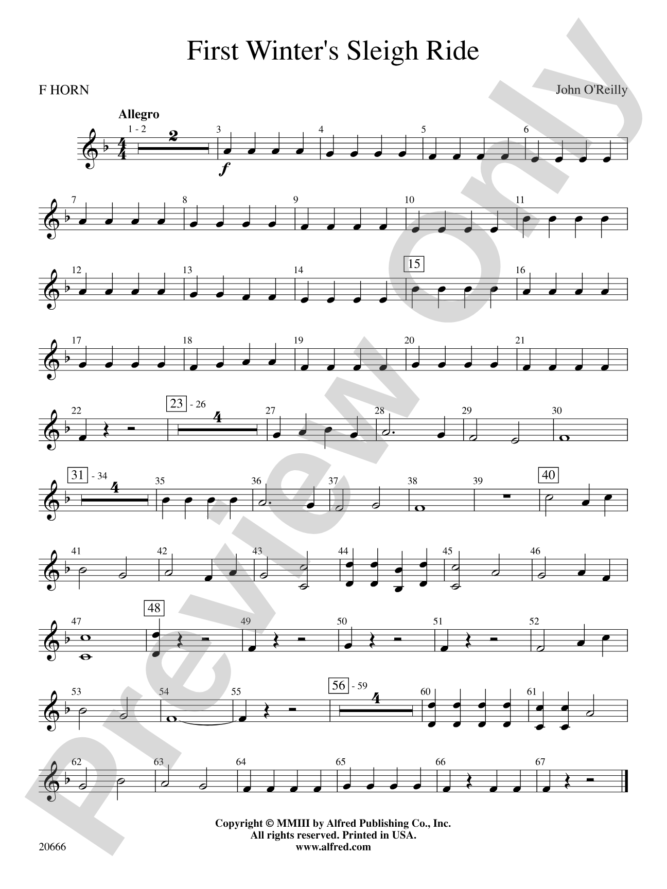 First Winter's Sleigh Ride: 1st F Horn