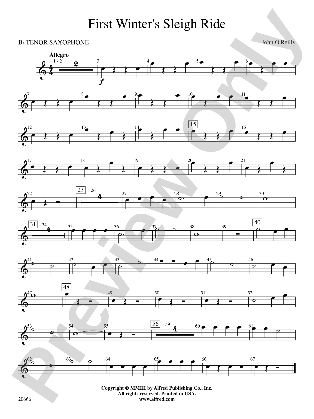 First Winter's Sleigh Ride: B-flat Tenor Saxophone