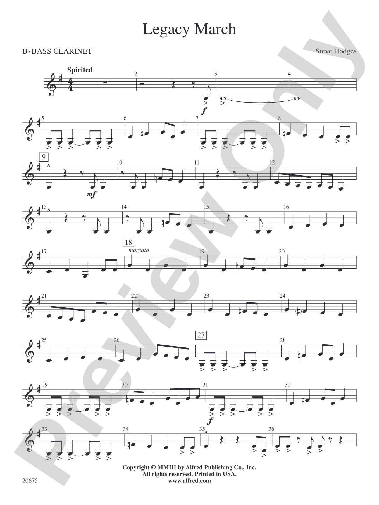 Legacy March: B-flat Bass Clarinet