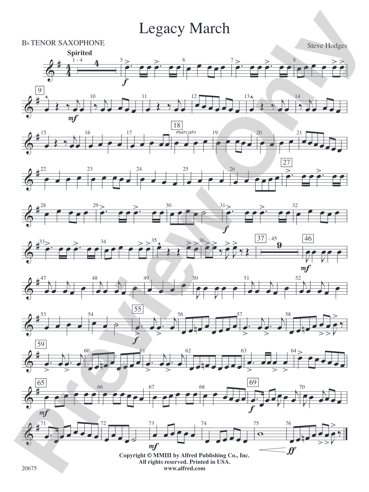 Legacy March: B-flat Tenor Saxophone