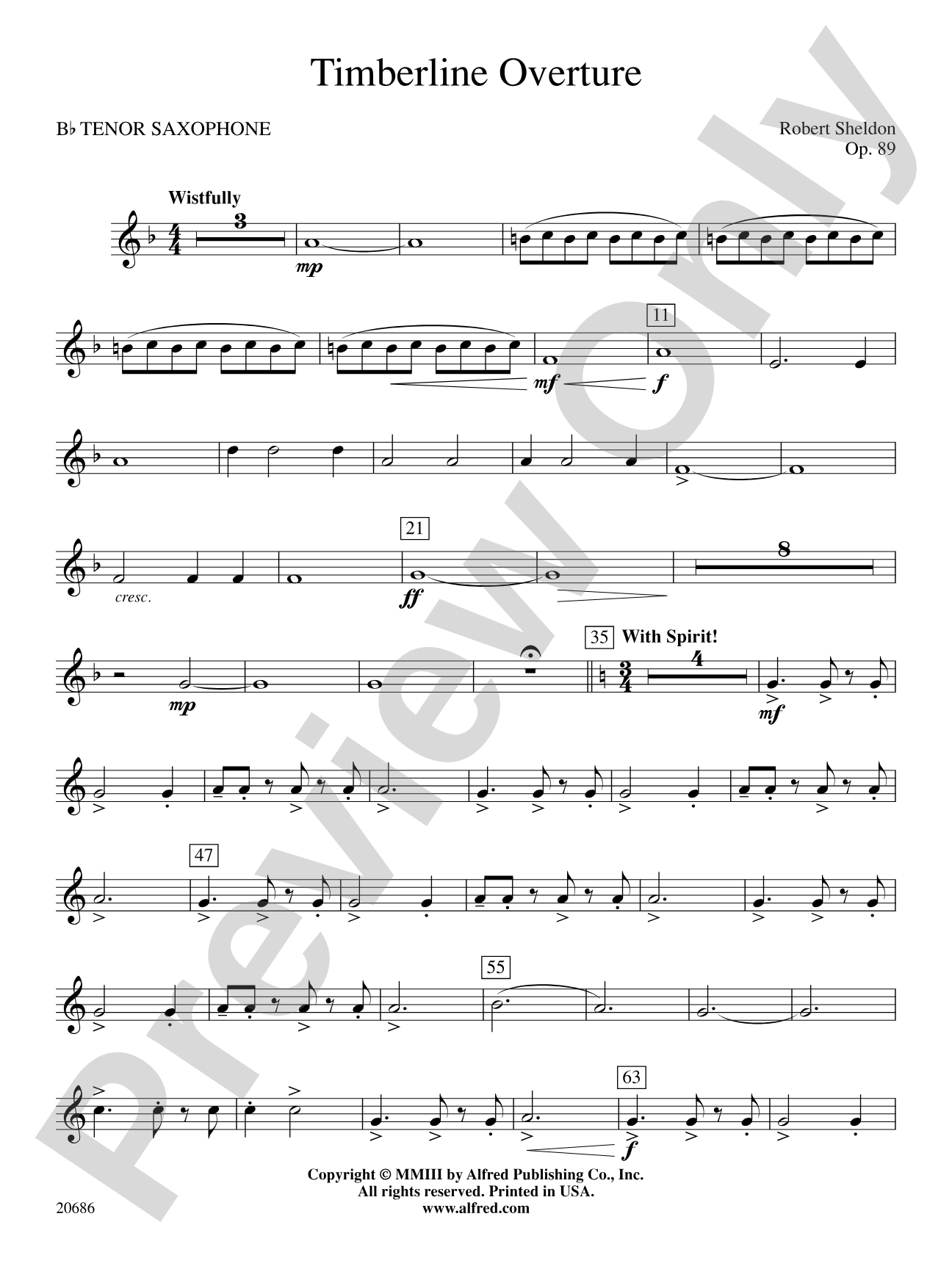 Timberline Overture: B-flat Tenor Saxophone