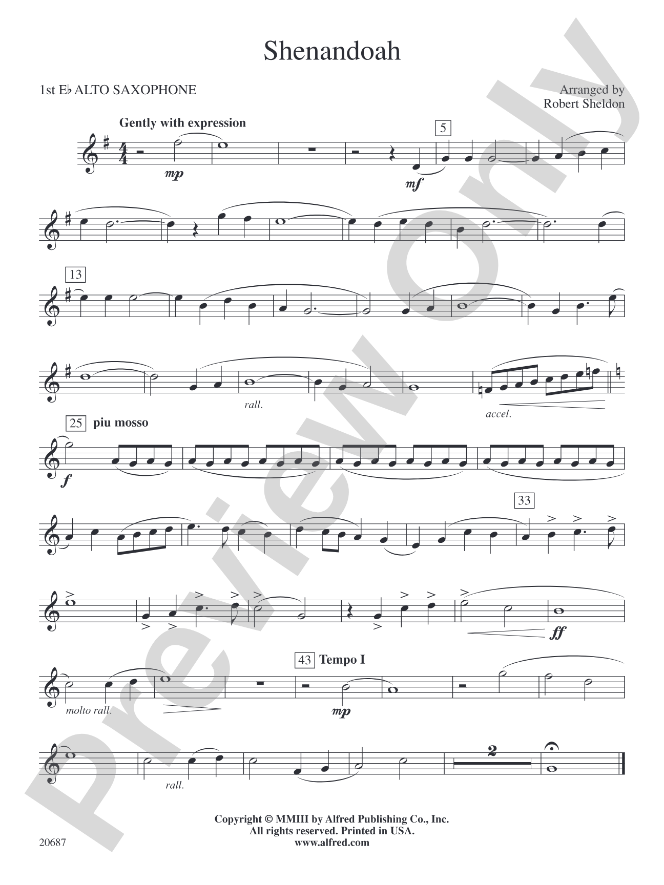 Shenandoah: E-flat Alto Saxophone