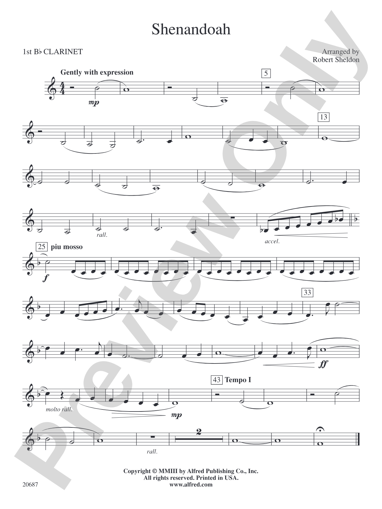 Shenandoah: 1st B-flat Clarinet