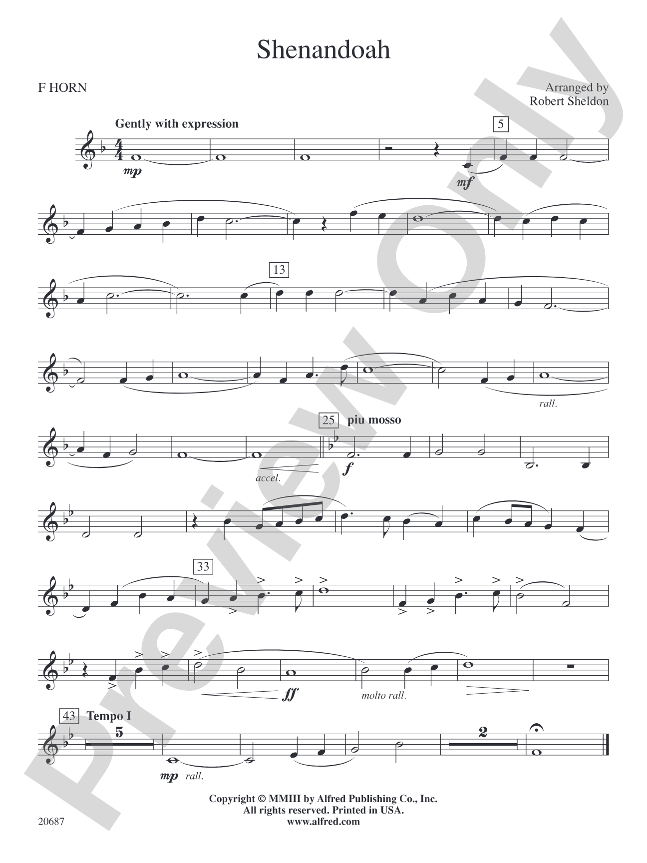 Shenandoah: 1st F Horn