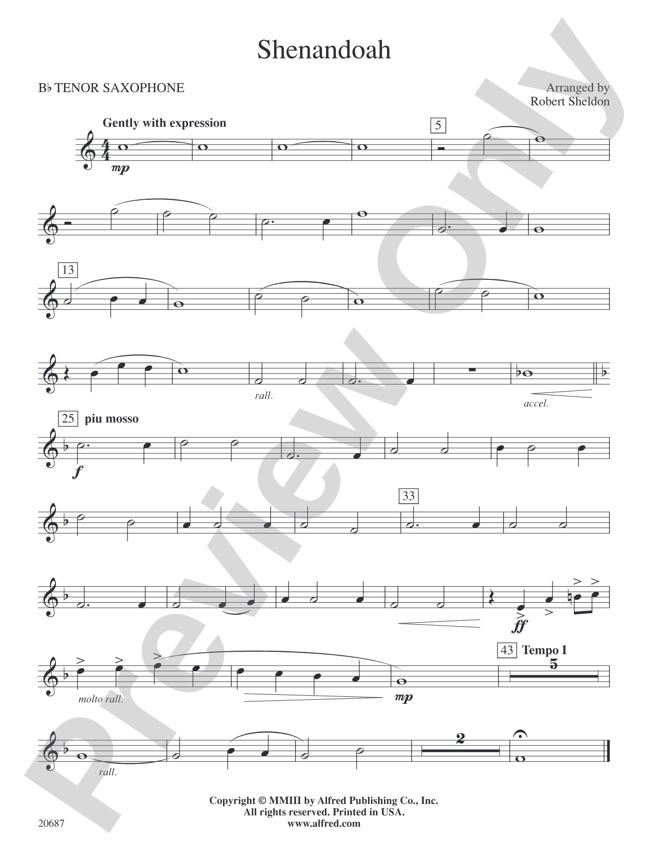 Shenandoah: B-flat Tenor Saxophone