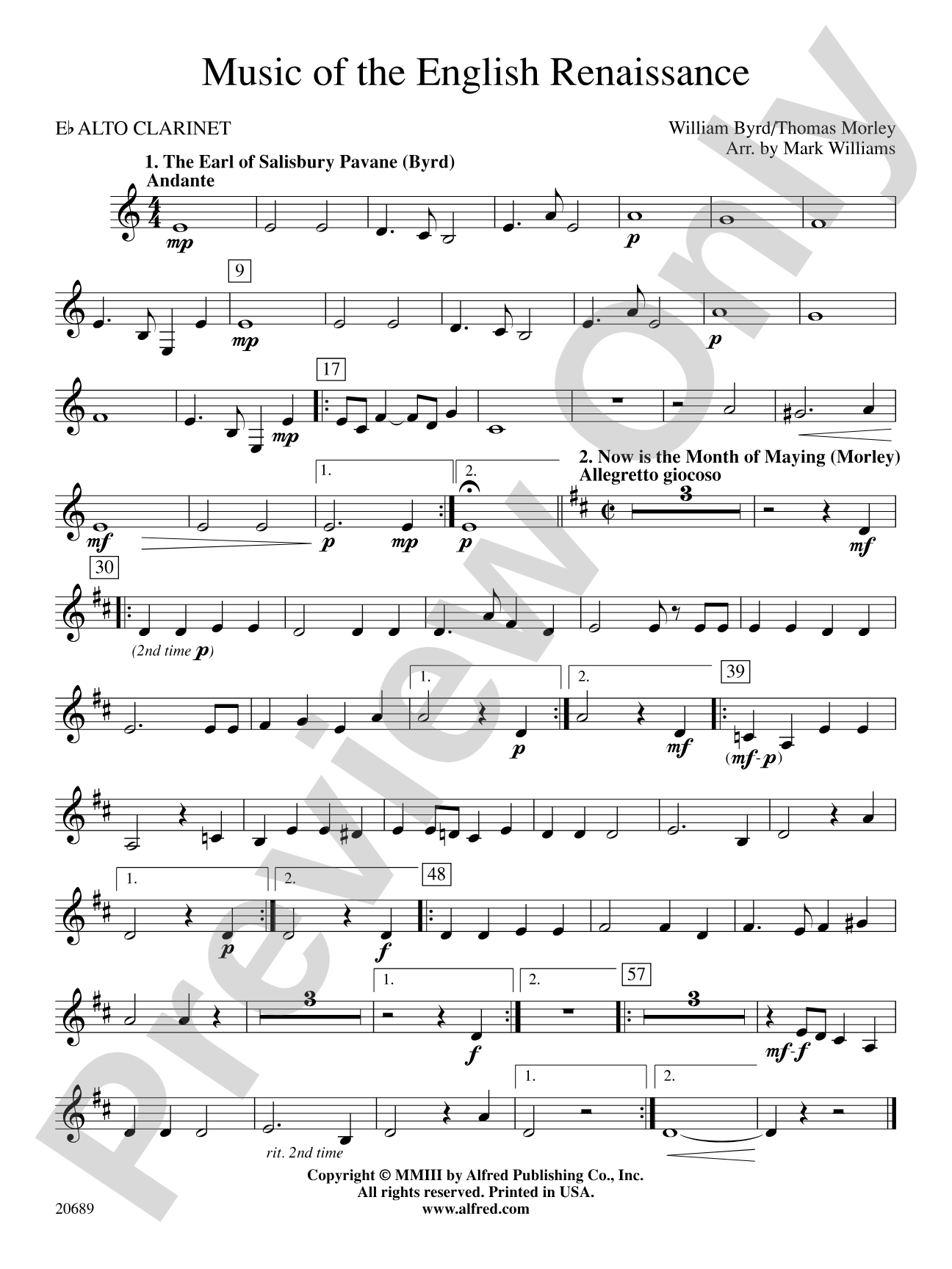 Music of the English Renaissance: E-flat Alto Clarinet
