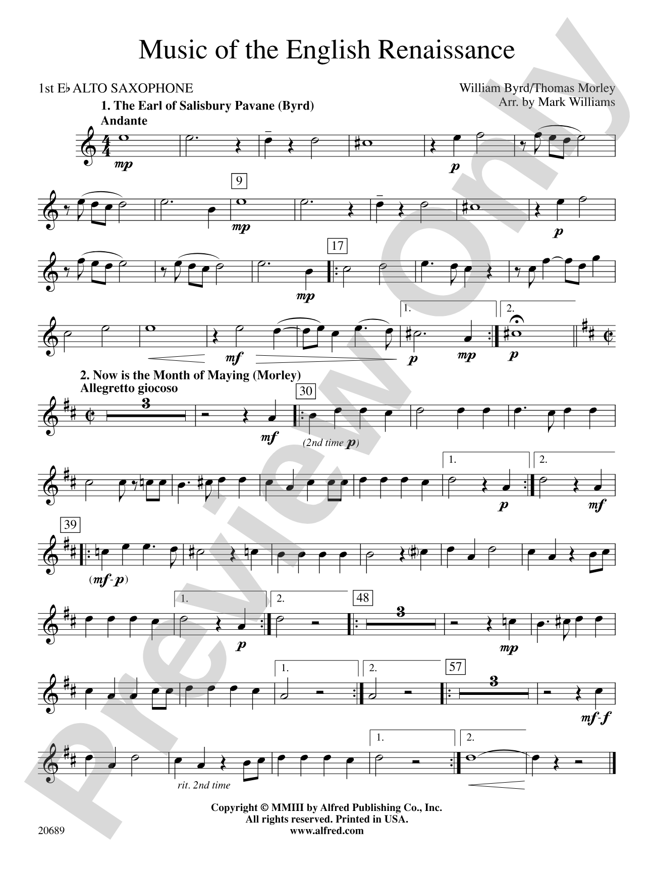 Music of the English Renaissance: E-flat Alto Saxophone