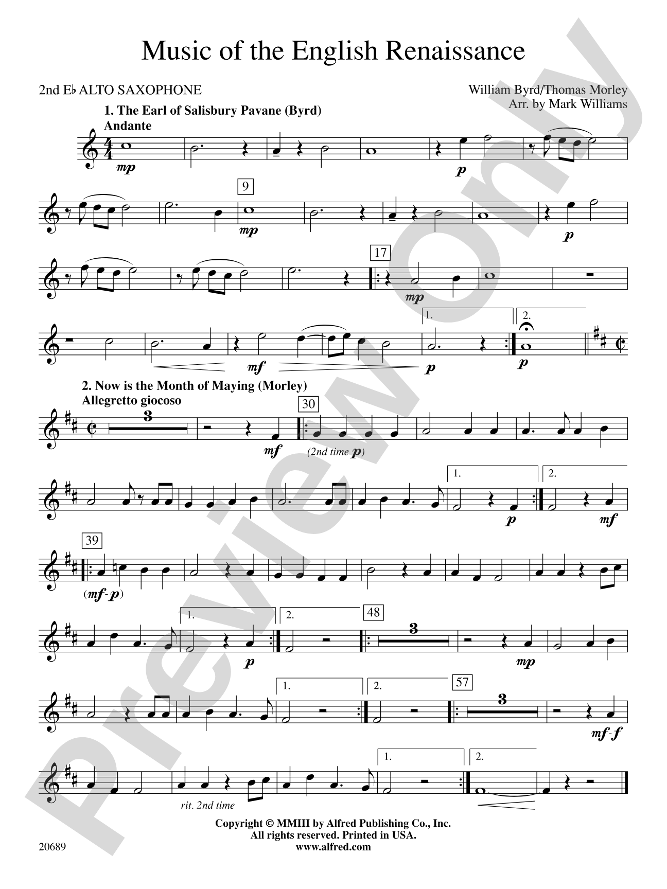 Music of the English Renaissance: 2nd E-flat Alto Saxophone