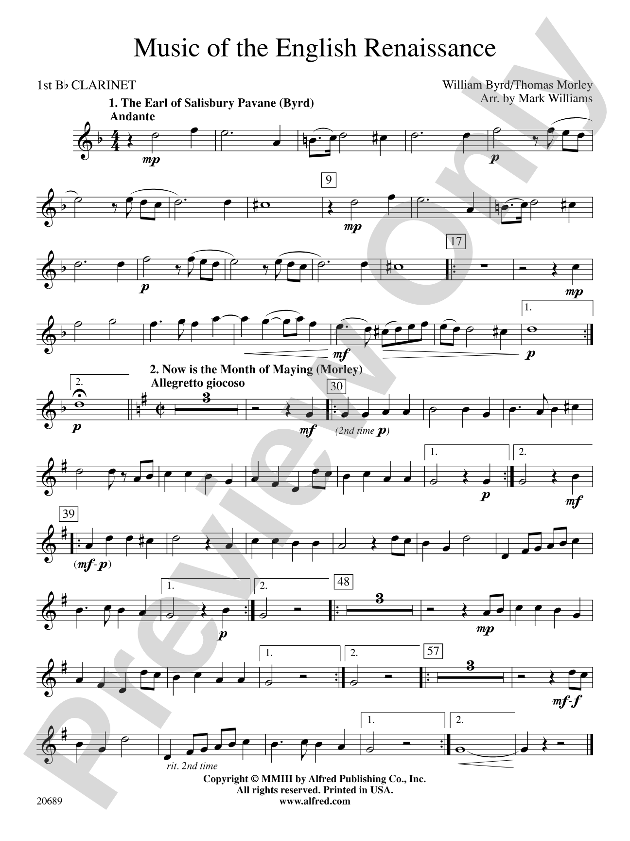 Music of the English Renaissance: 1st B-flat Clarinet