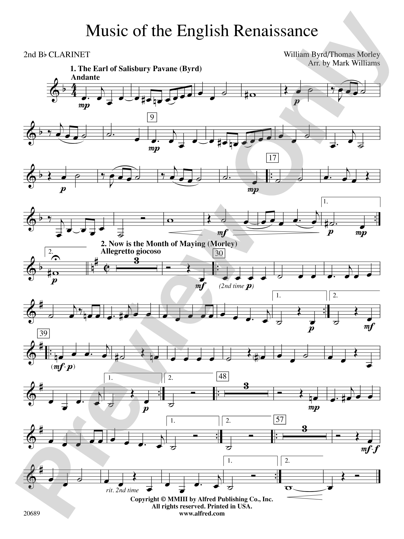 Music of the English Renaissance: 2nd B-flat Clarinet