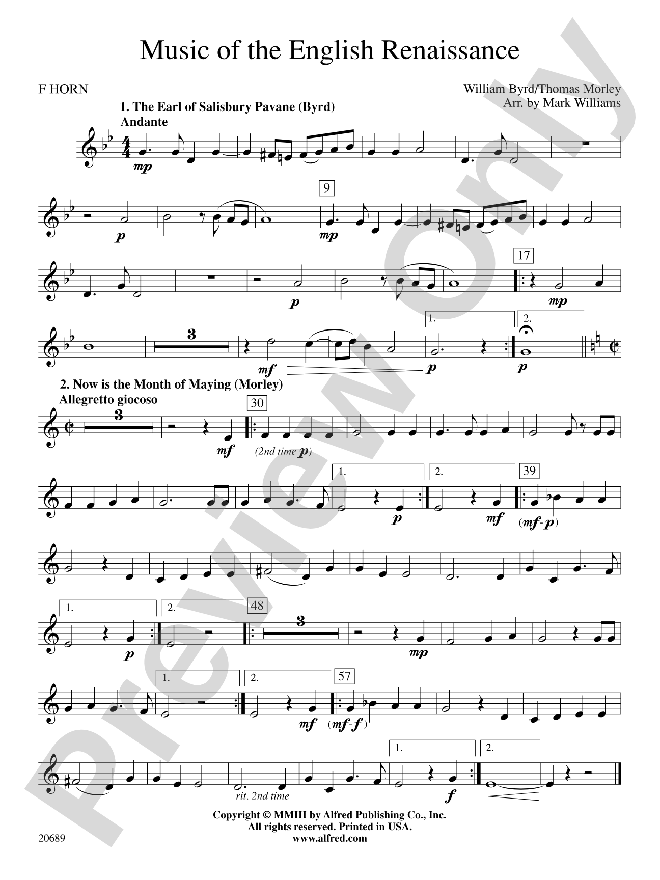 Music of the English Renaissance: 1st F Horn