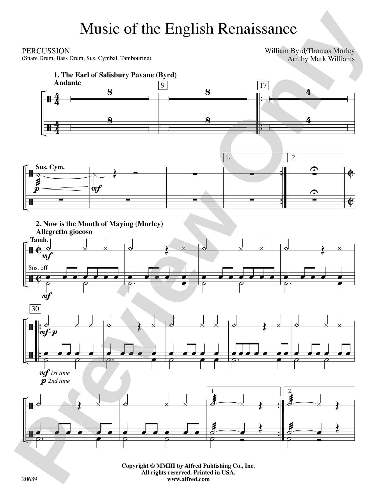 Music of the English Renaissance: 1st Percussion