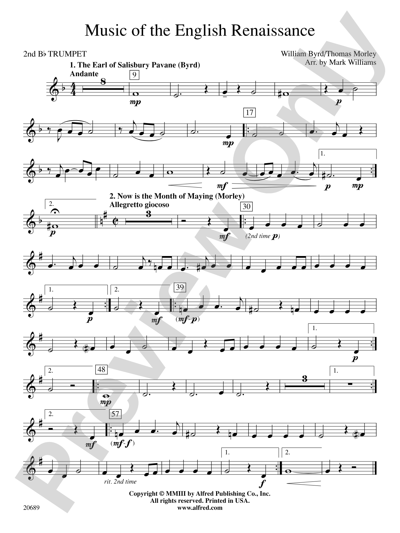 Music of the English Renaissance: 2nd B-flat Trumpet