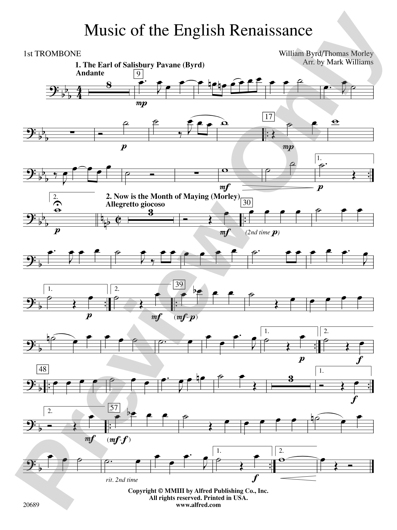 Music of the English Renaissance: 1st Trombone