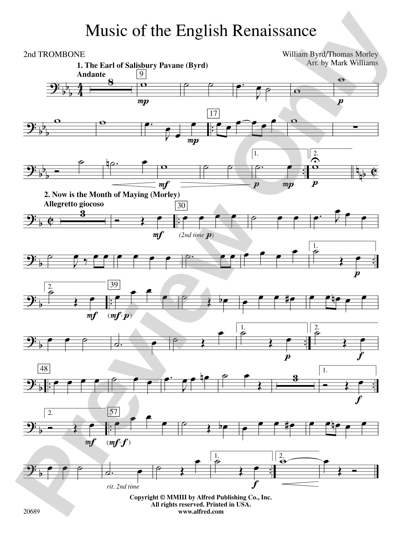 Music of the English Renaissance: 2nd Trombone