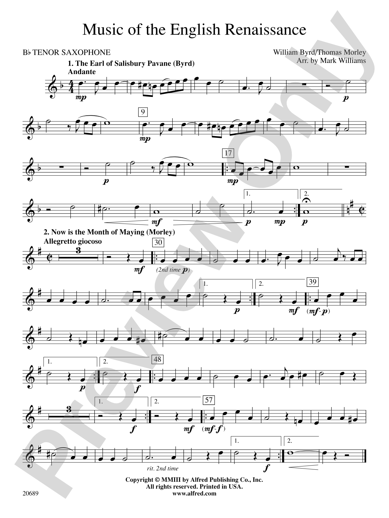 Music of the English Renaissance: B-flat Tenor Saxophone