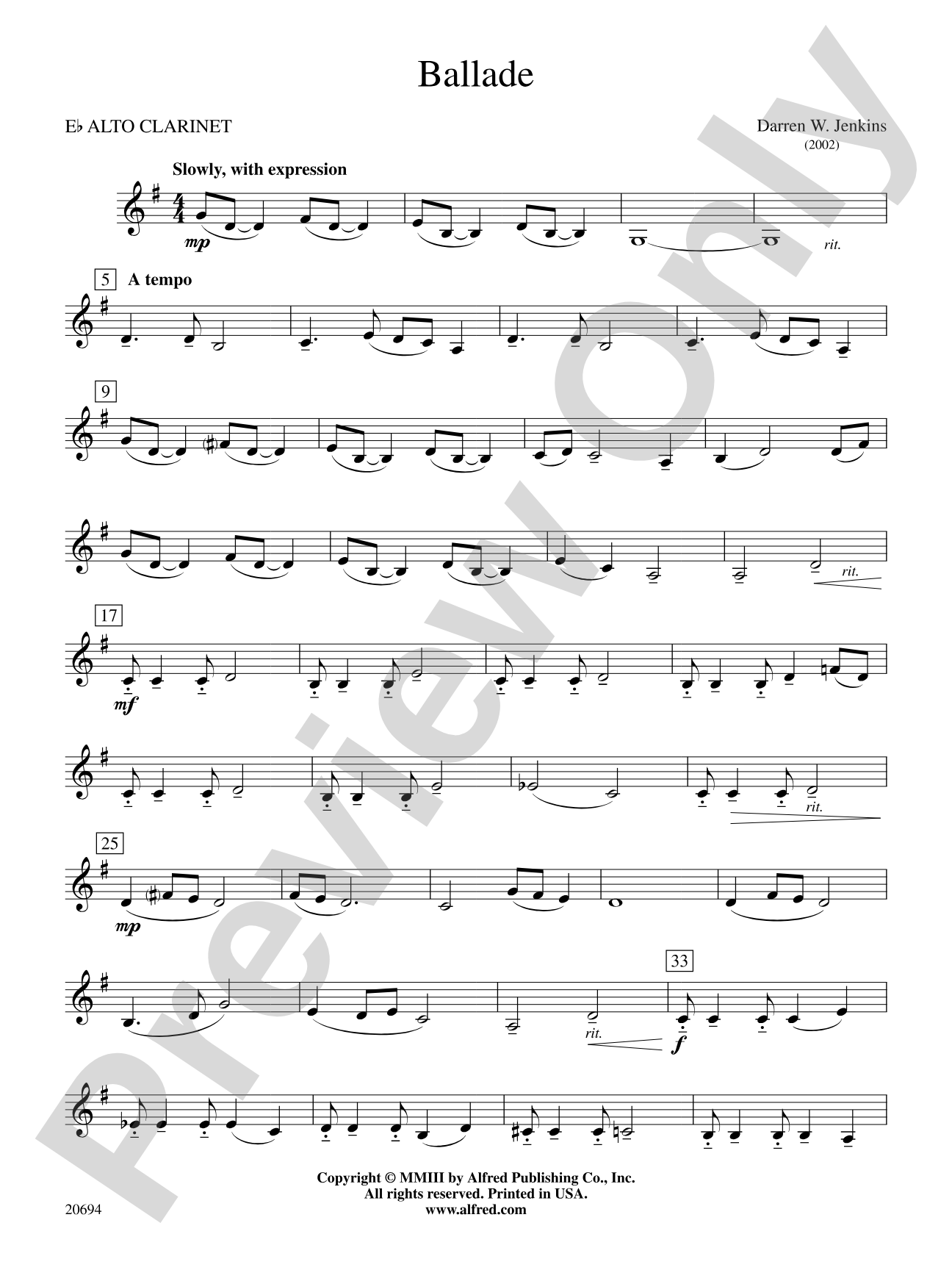 Ballade: E-flat Alto Clarinet