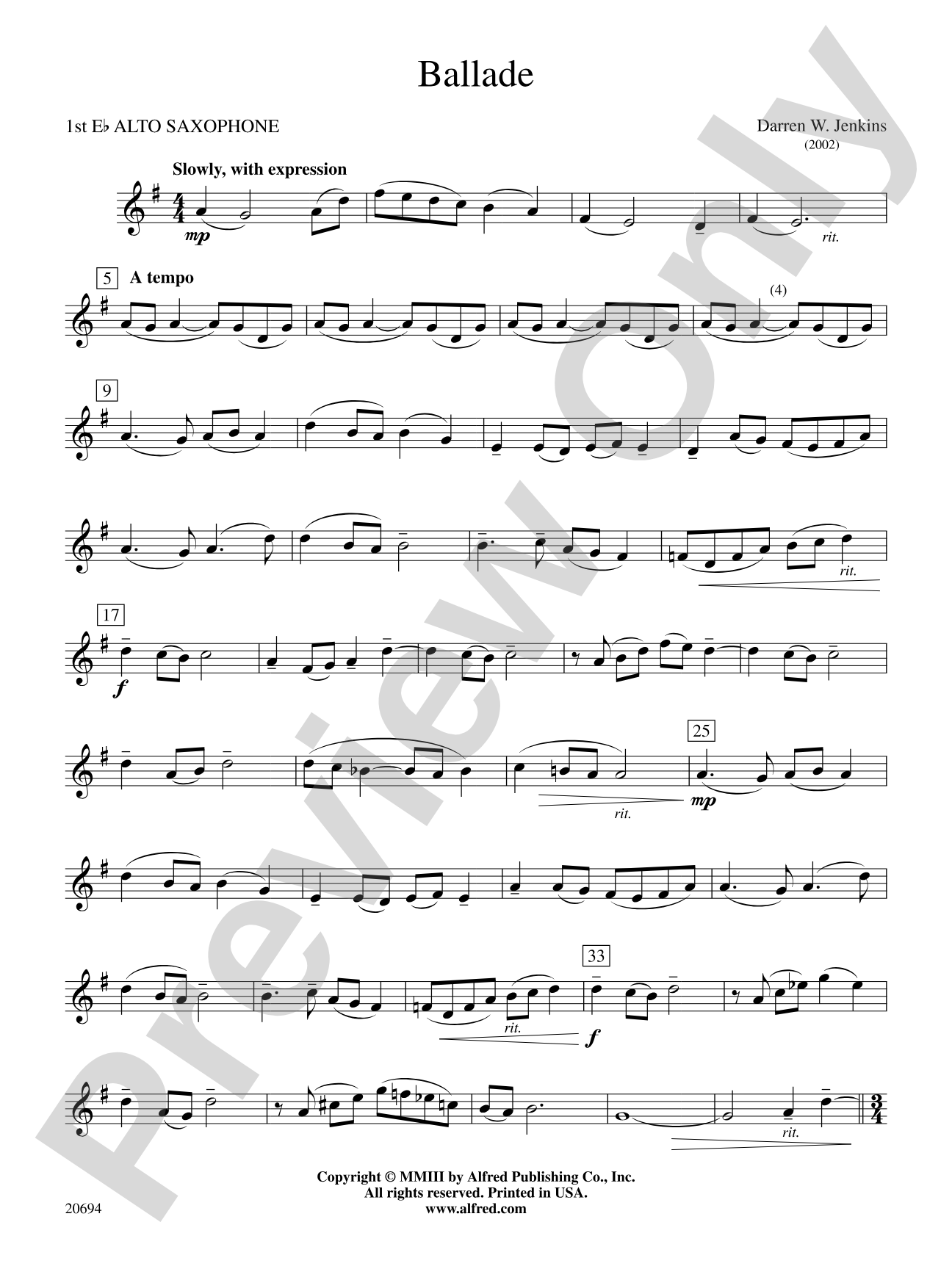 Ballade: E-flat Alto Saxophone