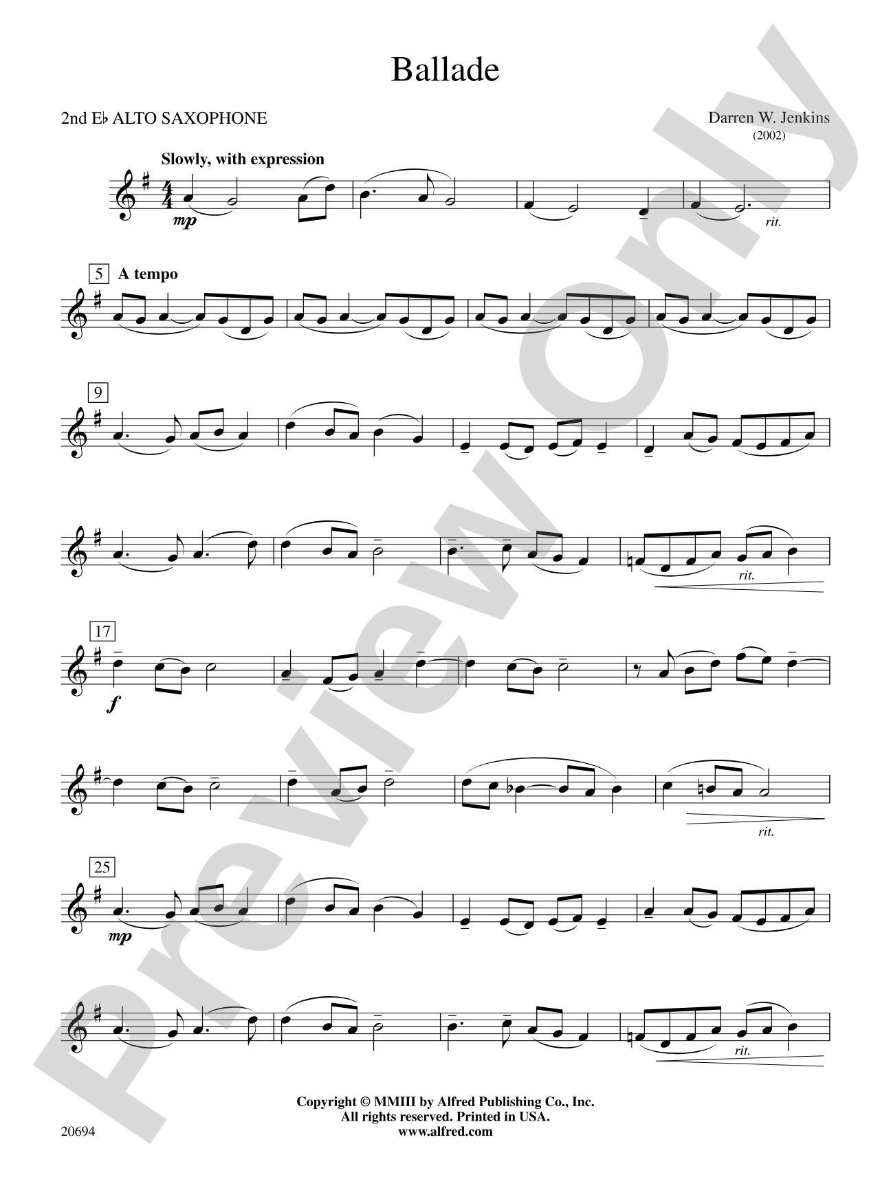 Ballade: 2nd E-flat Alto Saxophone
