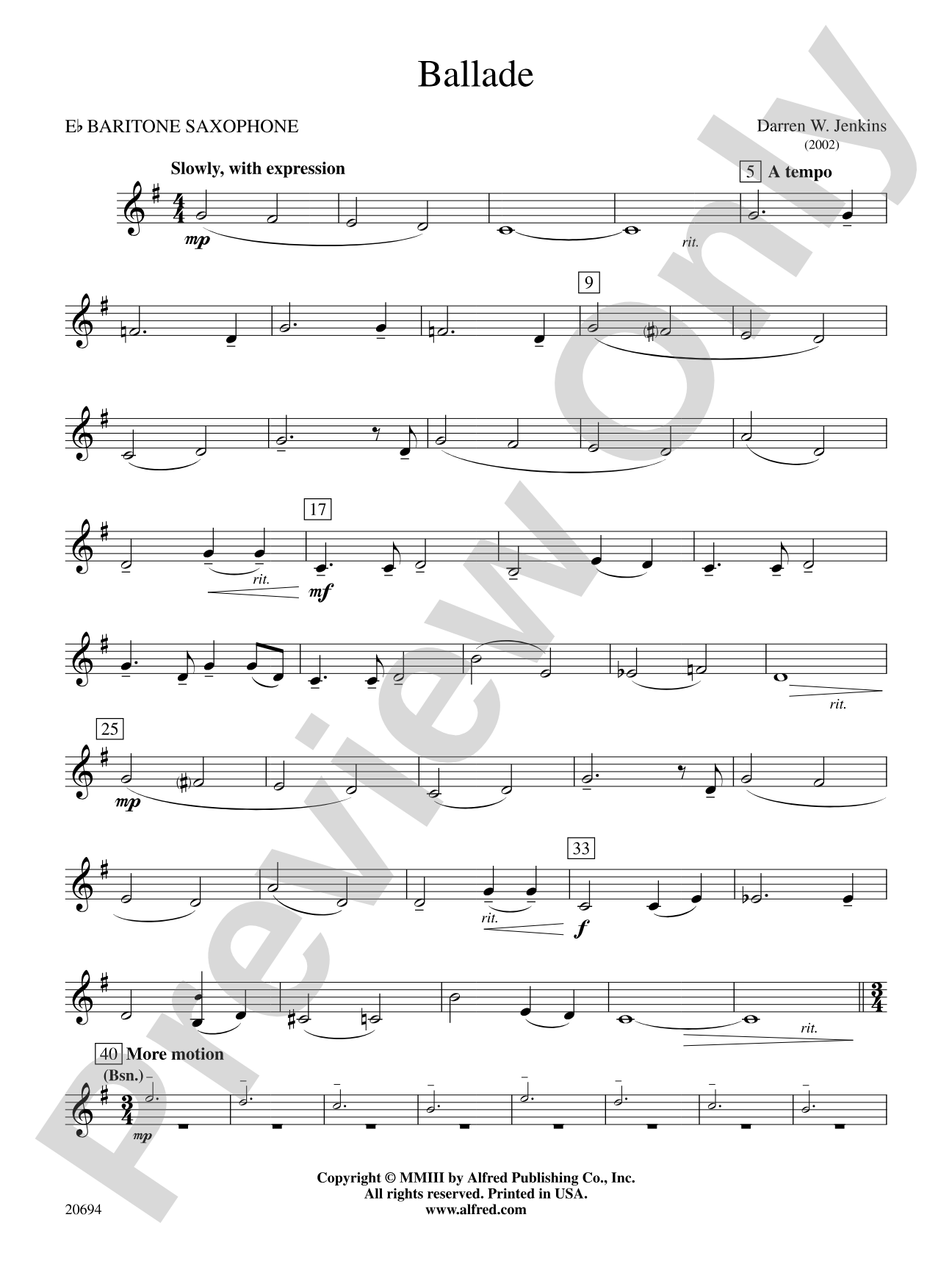 Ballade: E-flat Baritone Saxophone