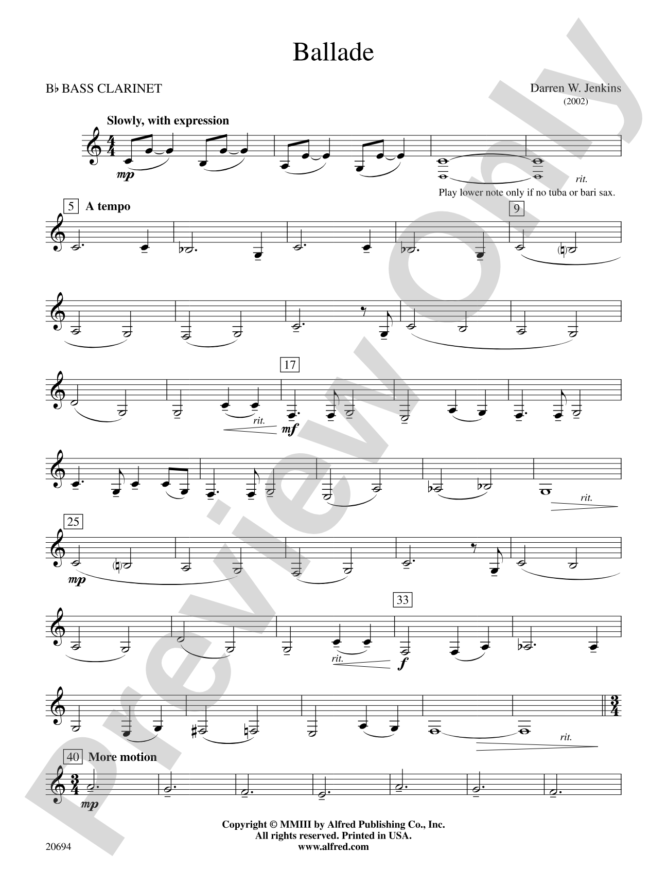 Ballade: B-flat Bass Clarinet