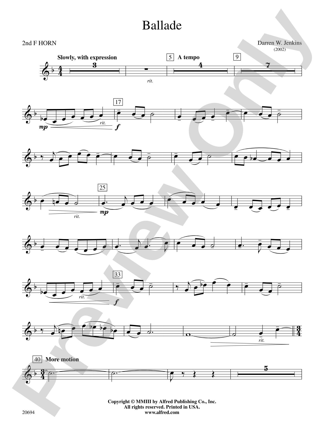 Ballade: 2nd F Horn
