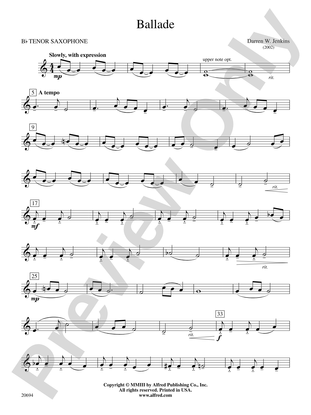 Ballade: B-flat Tenor Saxophone