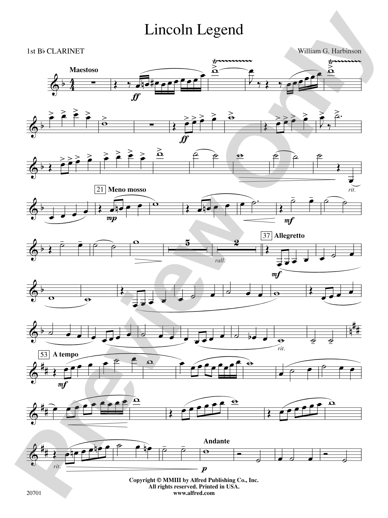Lincoln Legend: 1st B-flat Clarinet