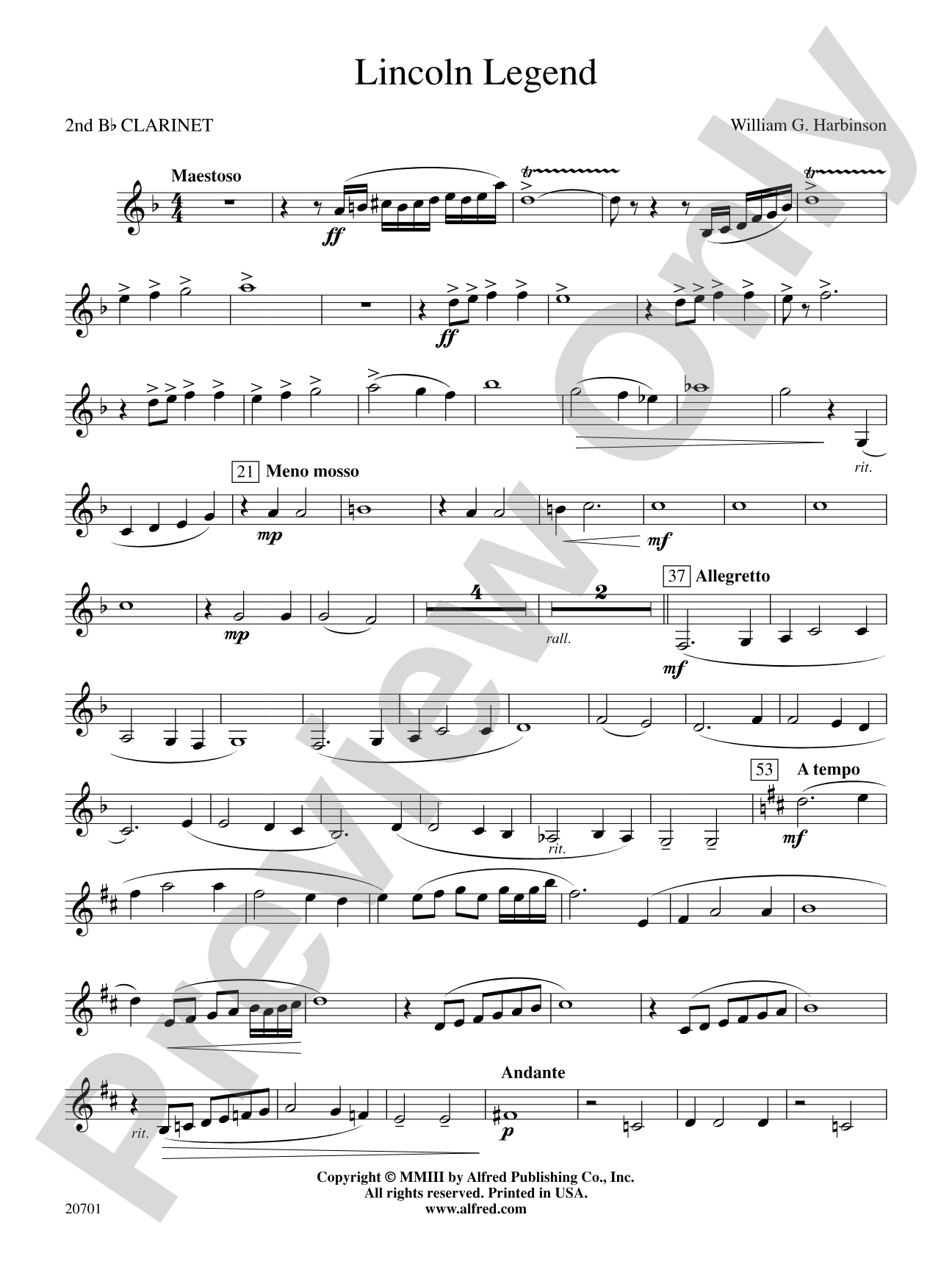 Lincoln Legend: 2nd B-flat Clarinet