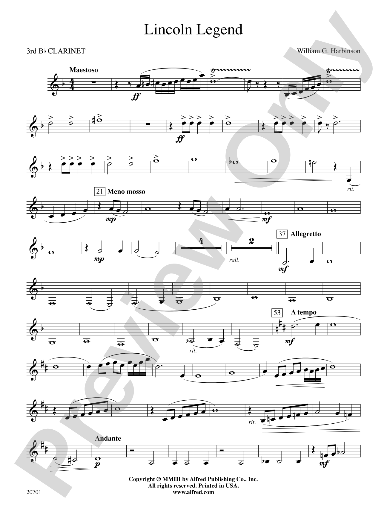 Lincoln Legend: 3rd B-flat Clarinet