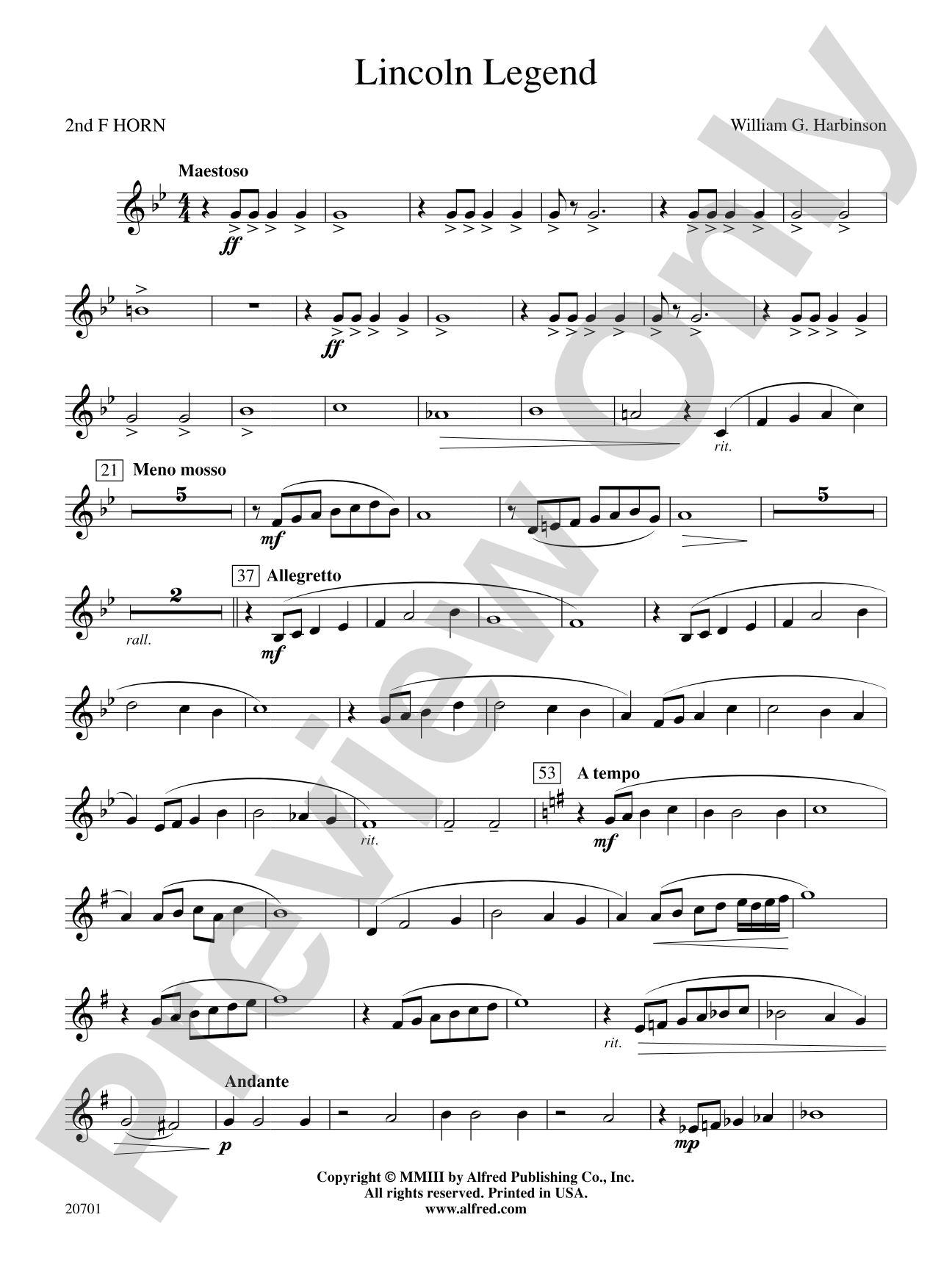 Lincoln Legend: 2nd F Horn