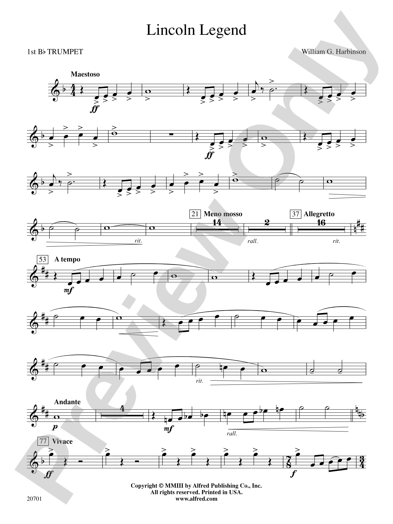 Lincoln Legend: 1st B-flat Trumpet