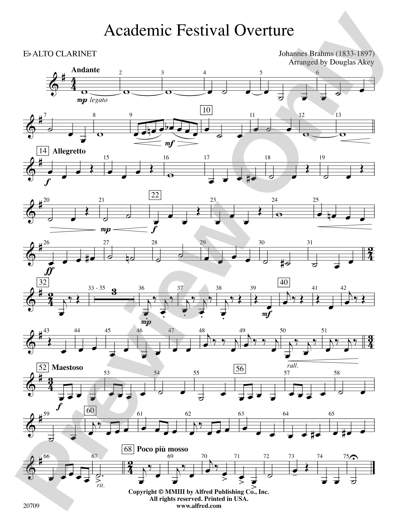Academic Festival Overture: E-flat Alto Clarinet