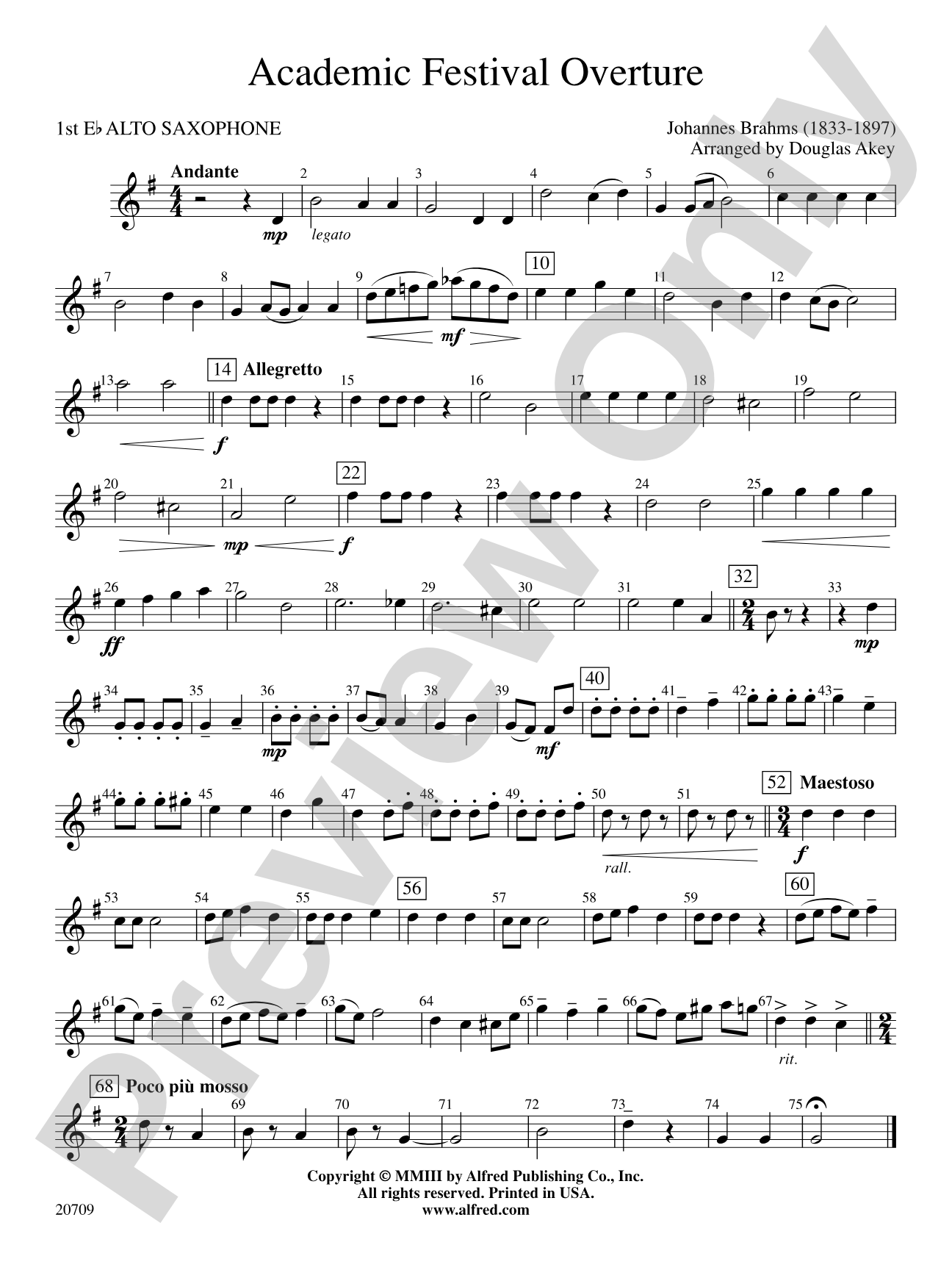 Academic Festival Overture: E-flat Alto Saxophone