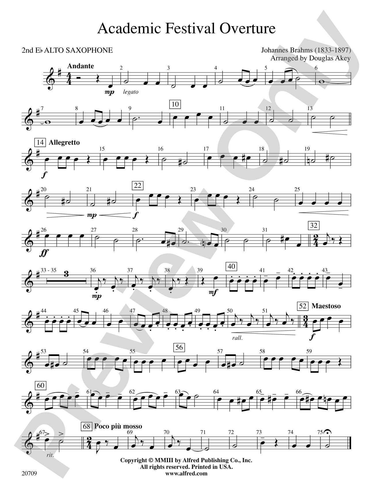 Academic Festival Overture: 2nd E-flat Alto Saxophone