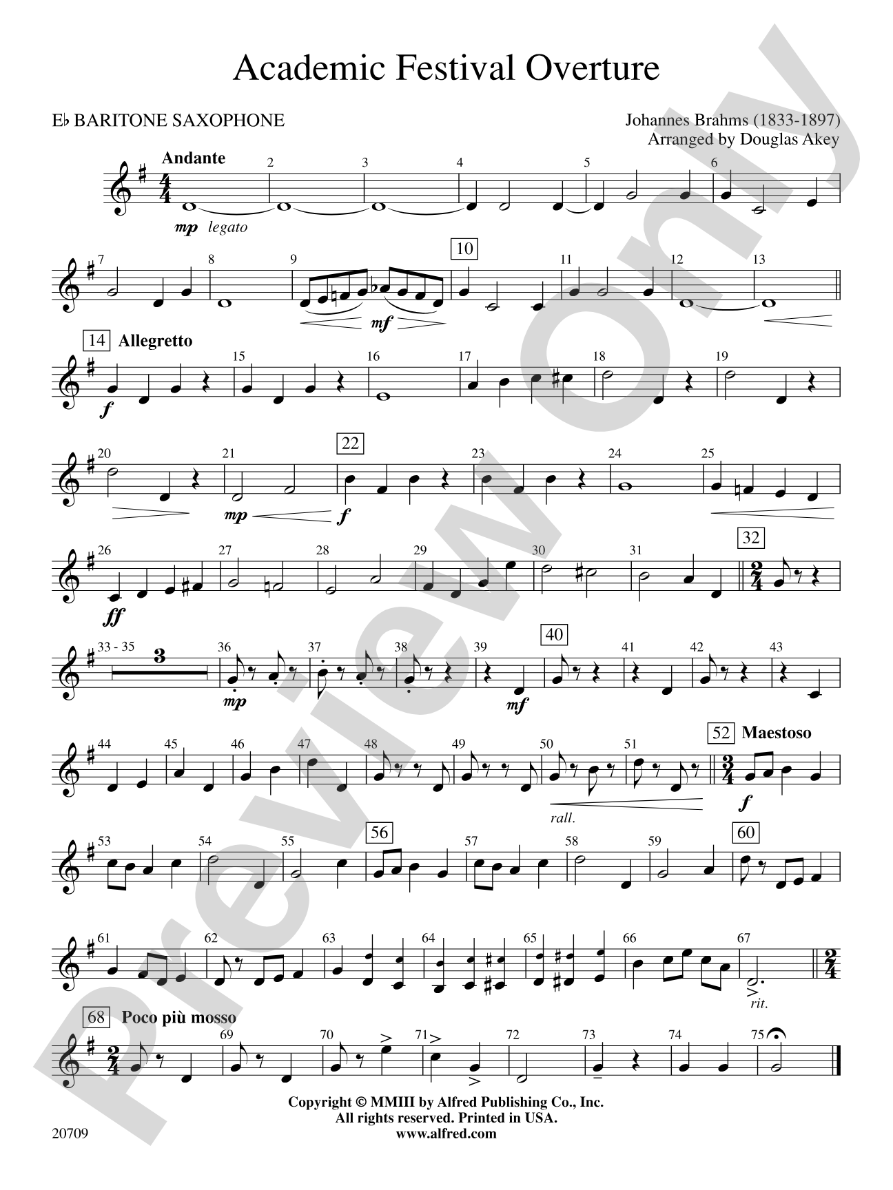 Academic Festival Overture: E-flat Baritone Saxophone