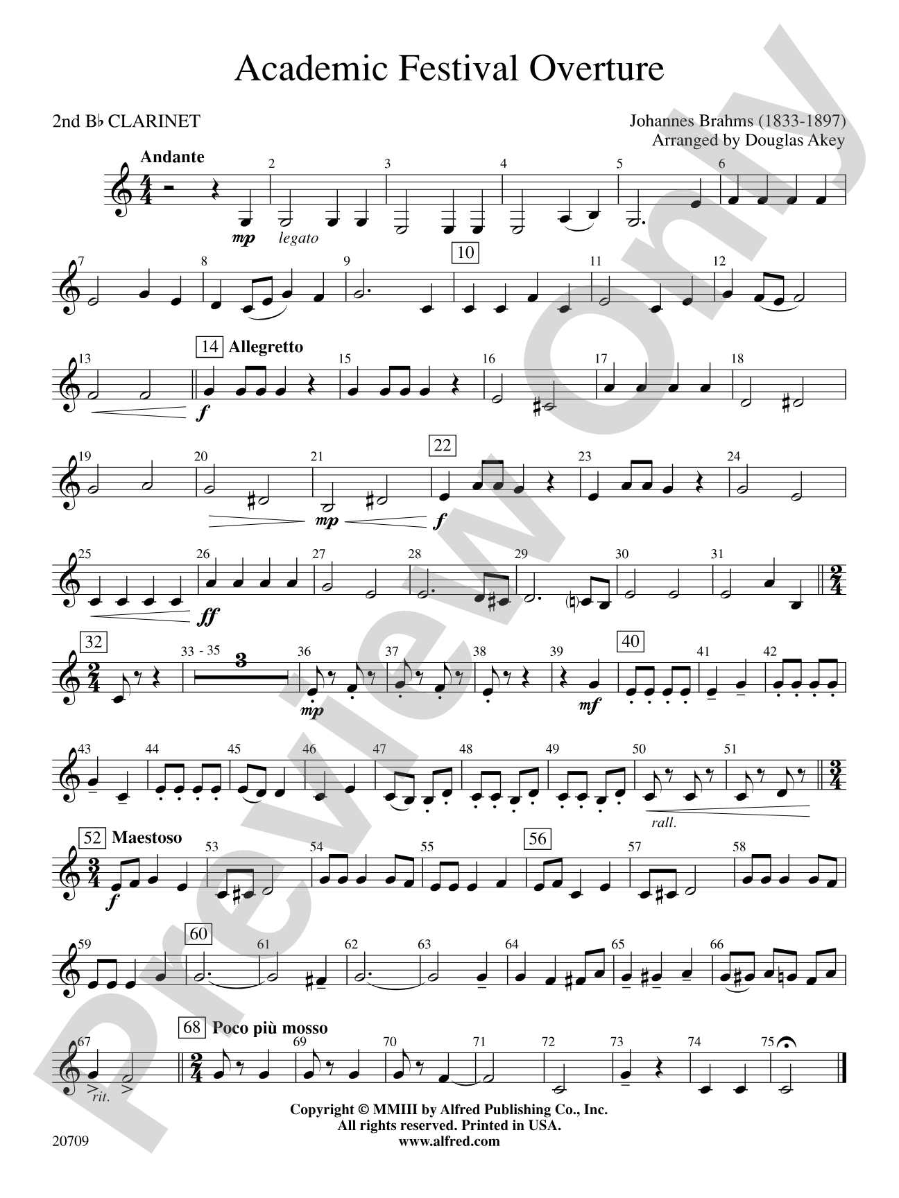 Academic Festival Overture: 2nd B-flat Clarinet