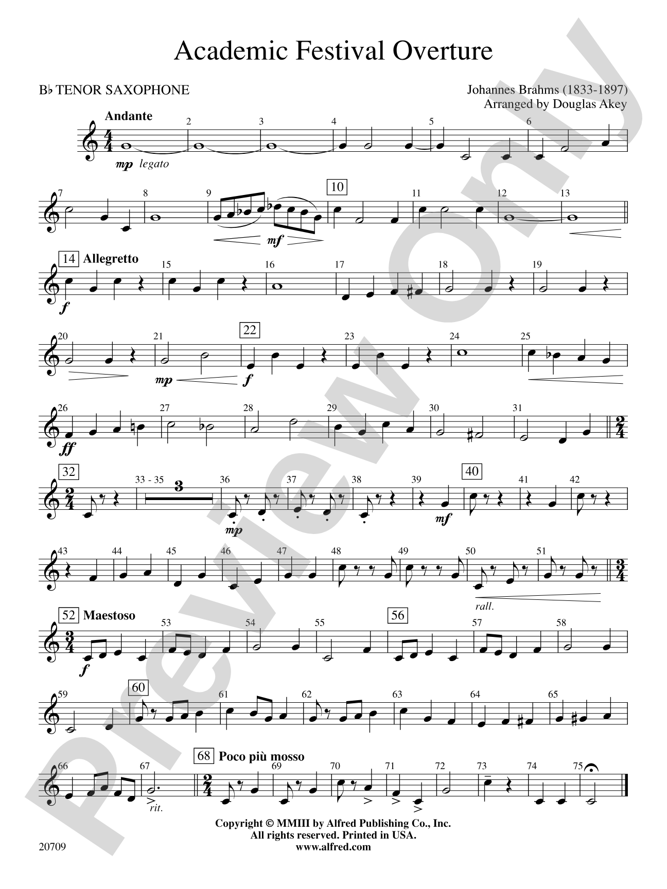 Academic Festival Overture: B-flat Tenor Saxophone