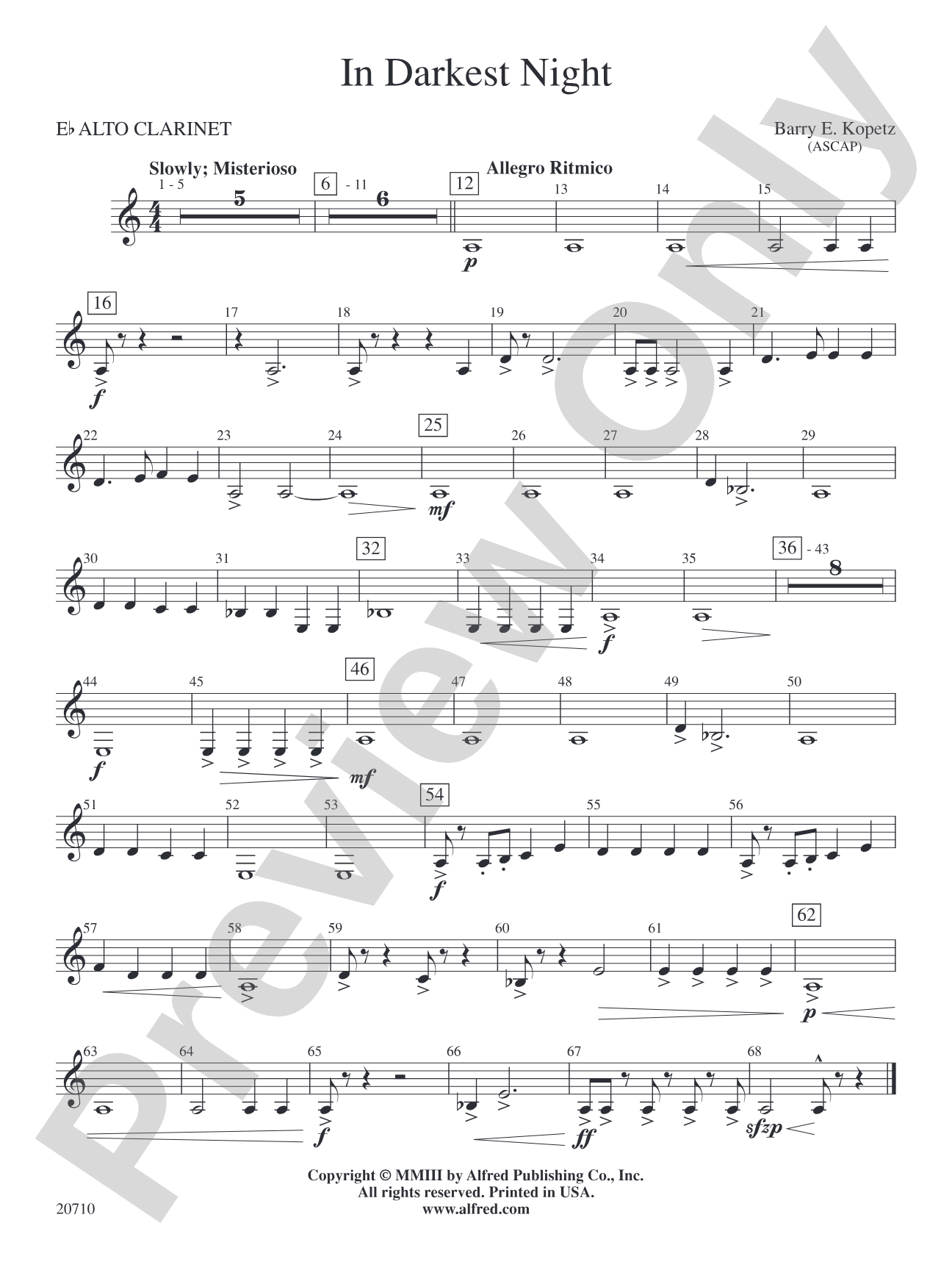 In Darkest Night: E-flat Alto Clarinet