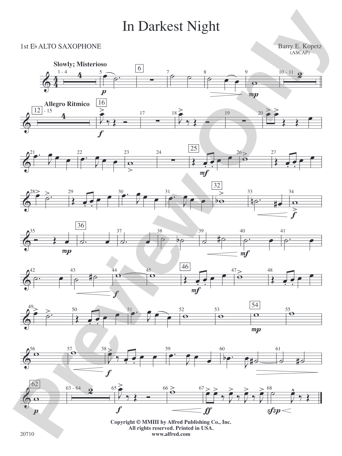 In Darkest Night: E-flat Alto Saxophone