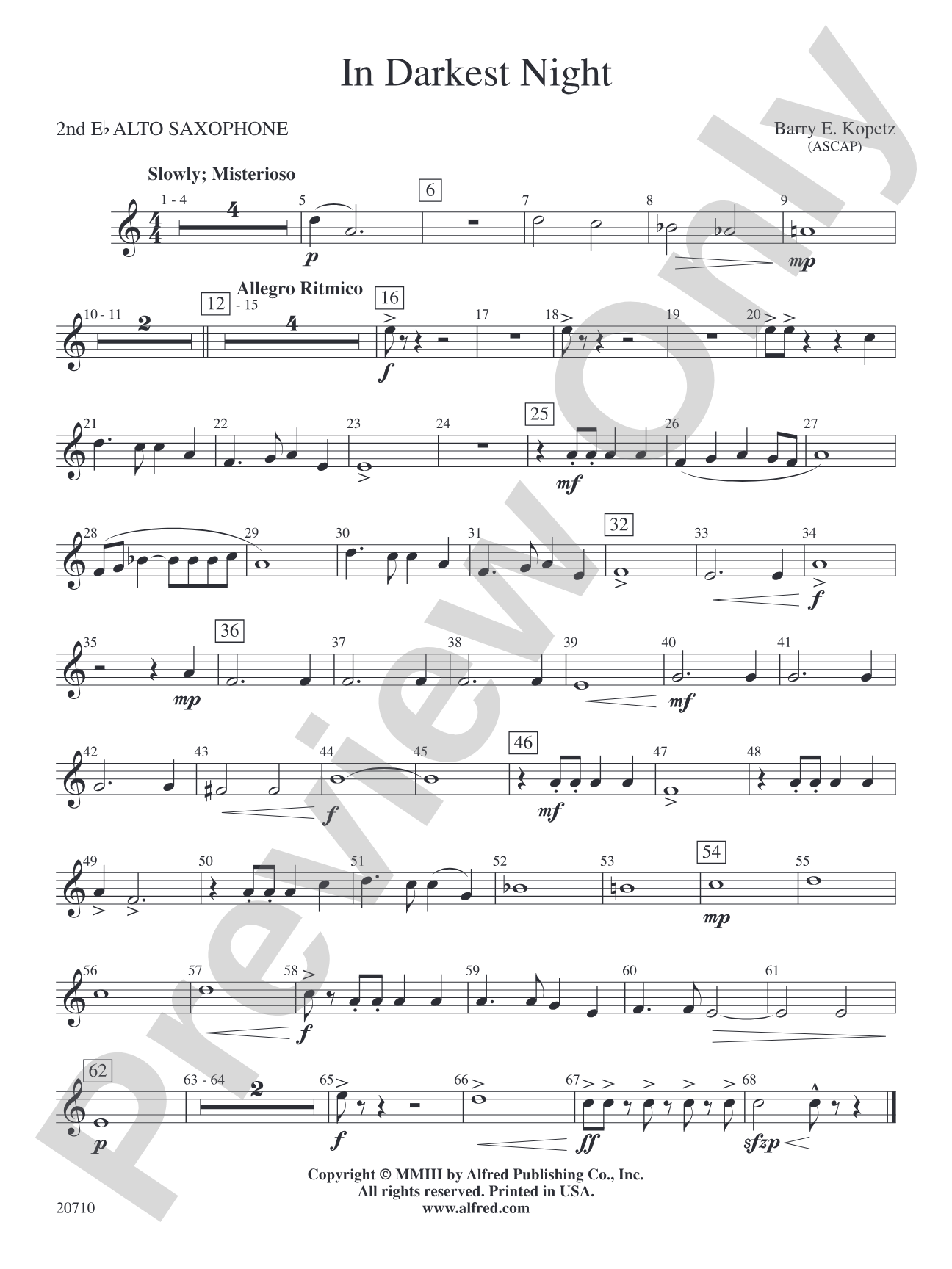 In Darkest Night: 2nd E-flat Alto Saxophone