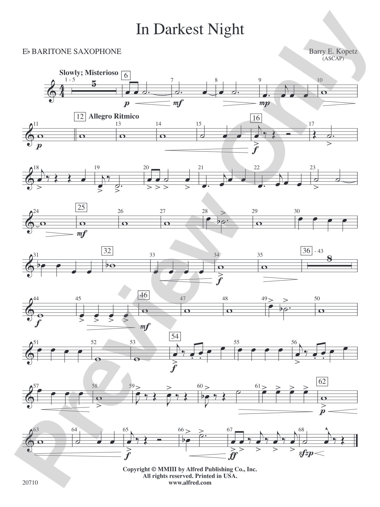 In Darkest Night: E-flat Baritone Saxophone