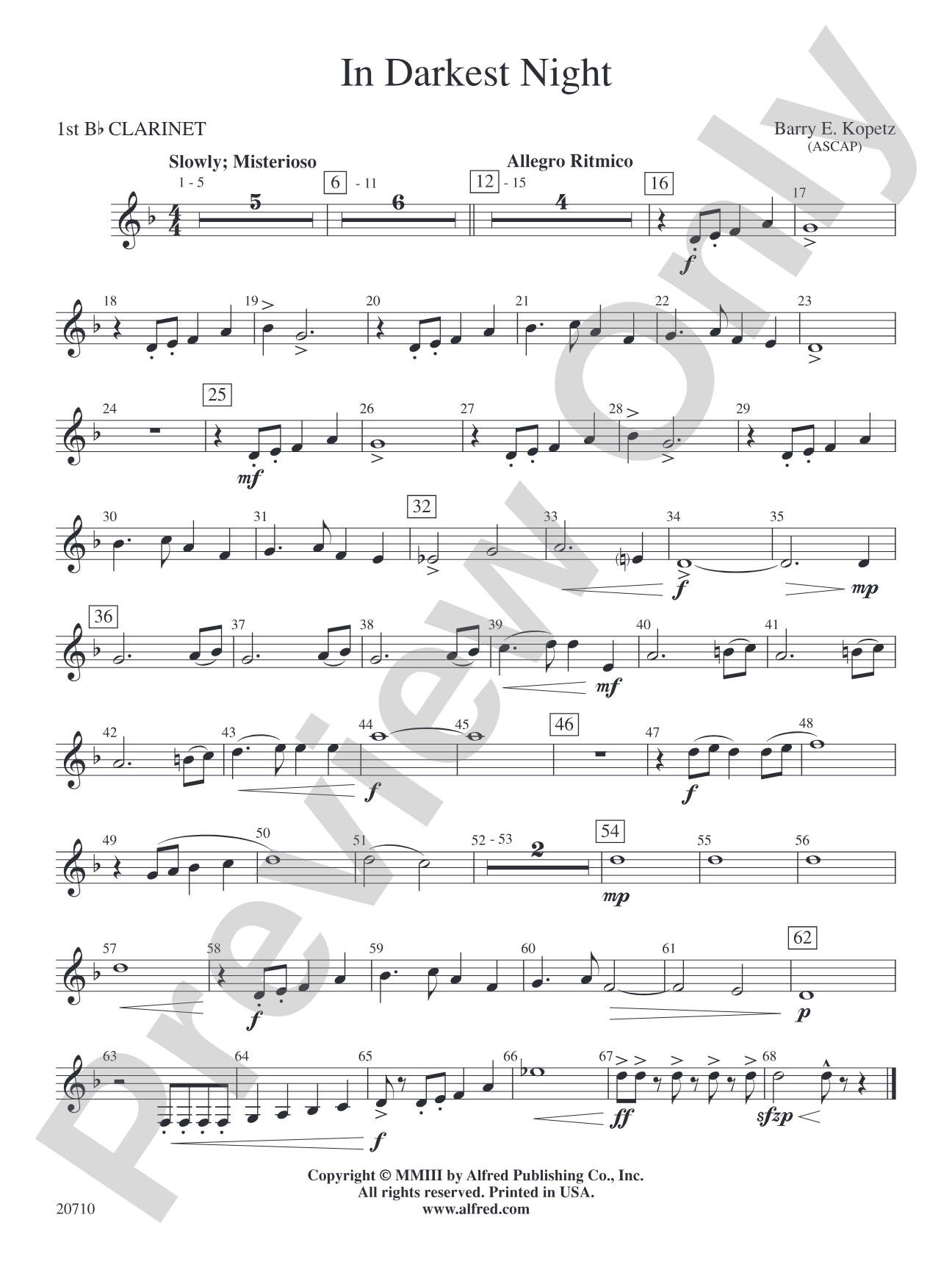 In Darkest Night: 1st B-flat Clarinet