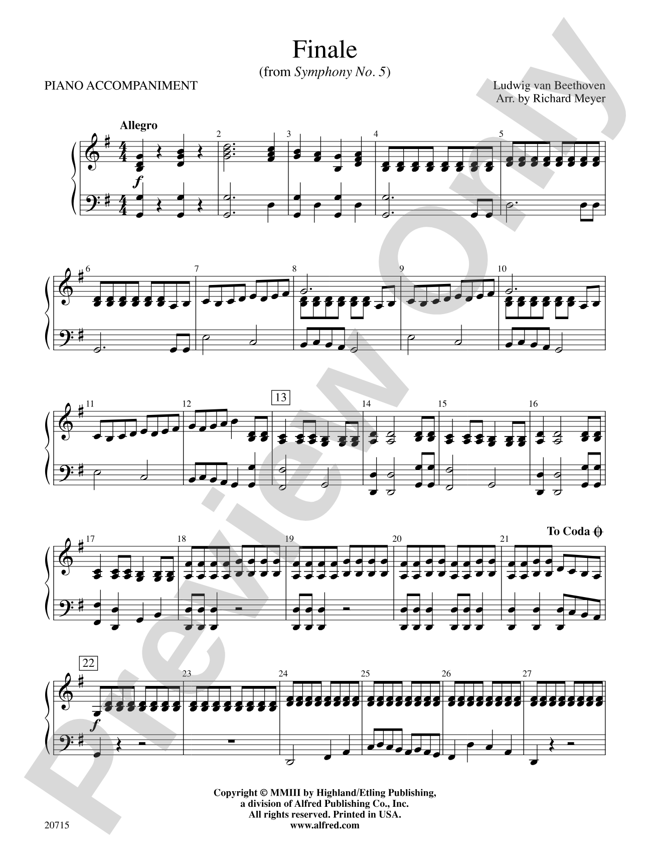 Finale (from Symphony No. 5): Piano Accompaniment