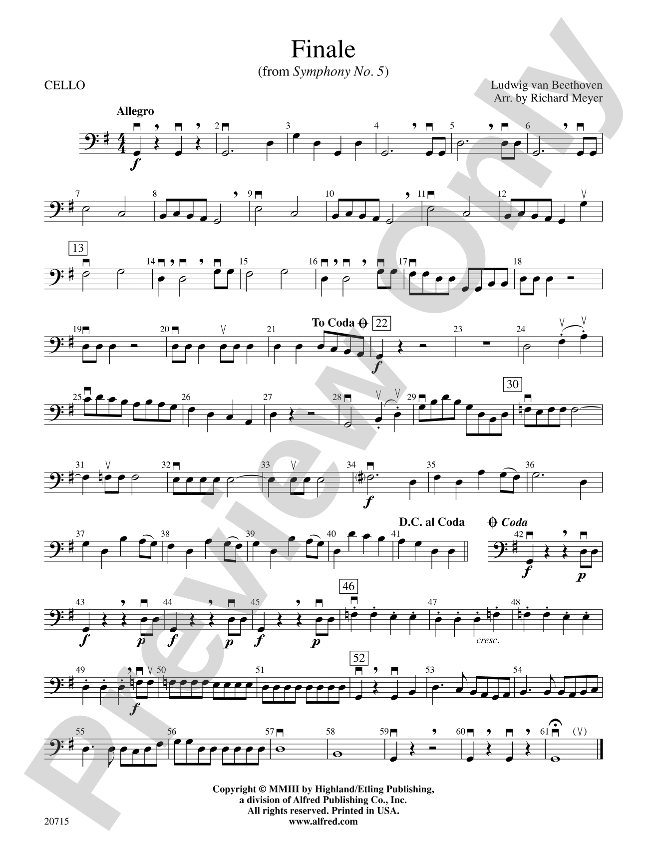 Finale (from Symphony No. 5): Cello