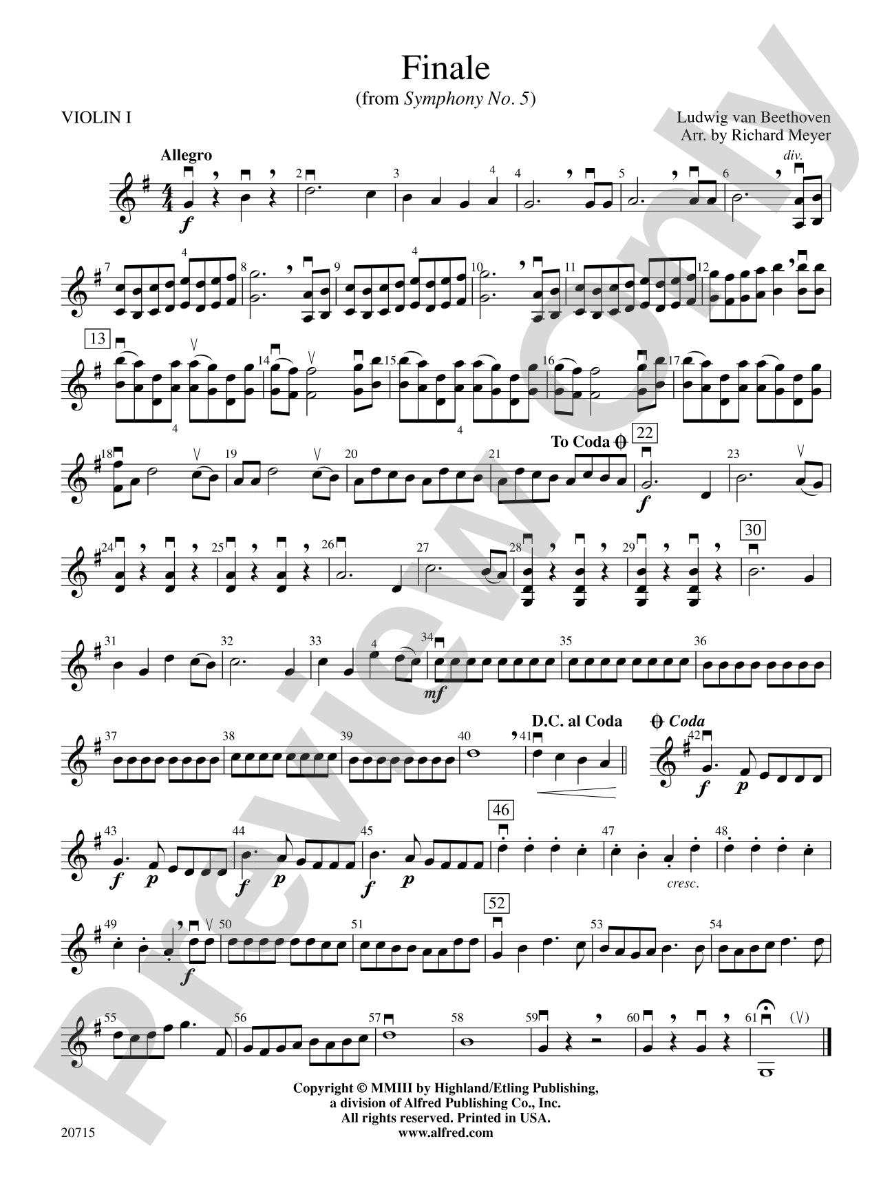 Finale (from Symphony No. 5): 1st Violin