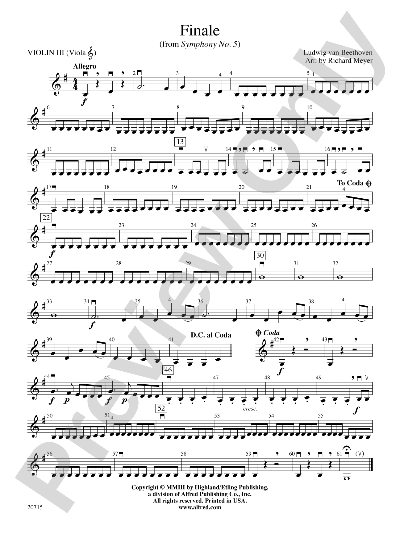 Finale (from Symphony No. 5): 3rd Violin (Viola [TC])