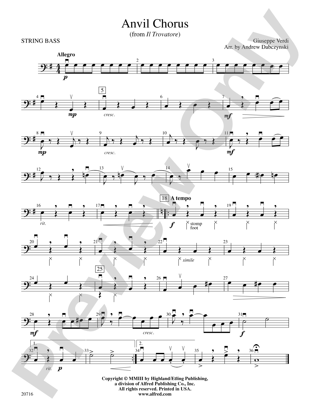 Anvil Chorus (from Il Trovatore): String Bass